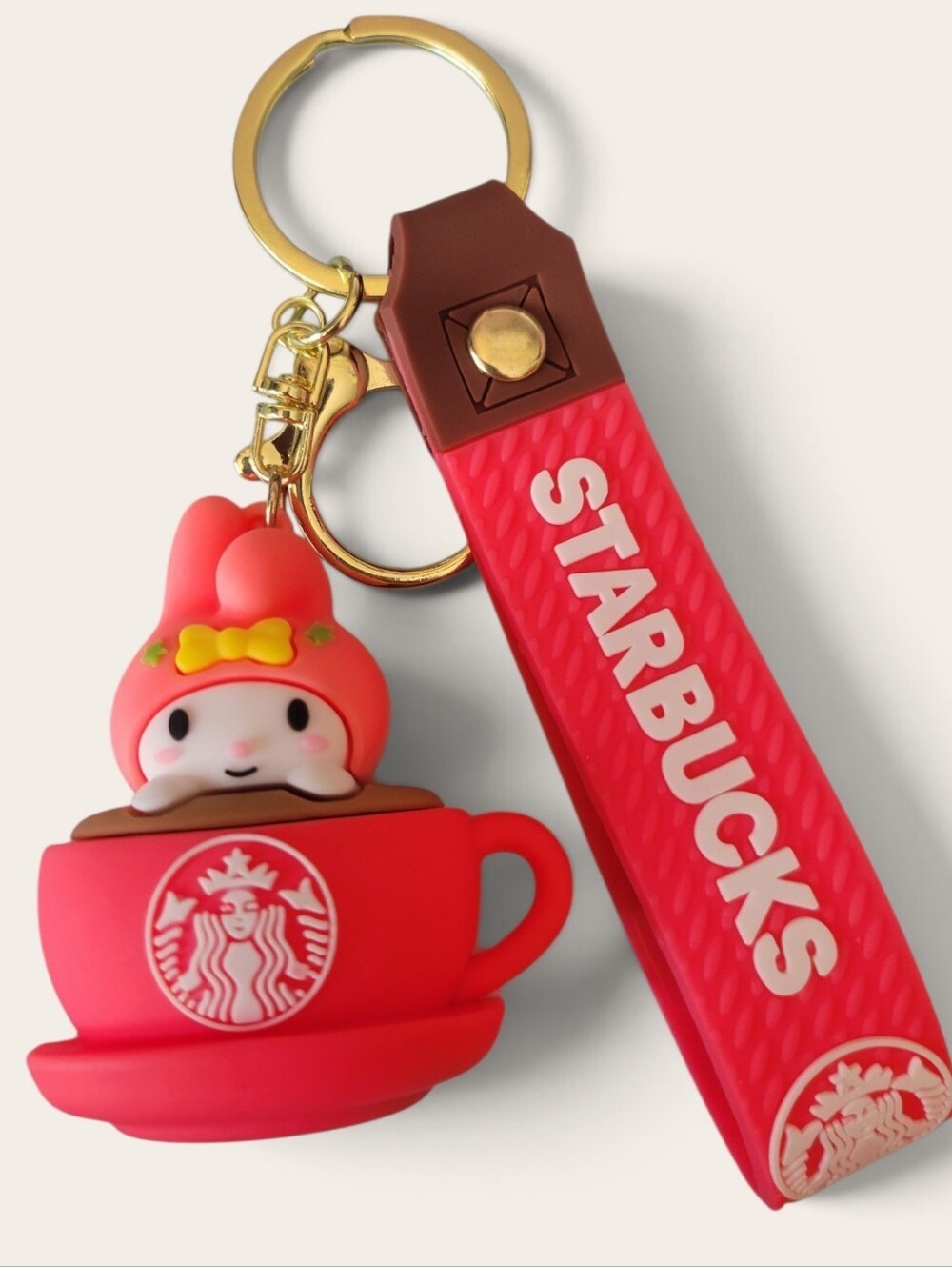 Starbucks Pink Silicone My Melody Keyring with Brown Accent